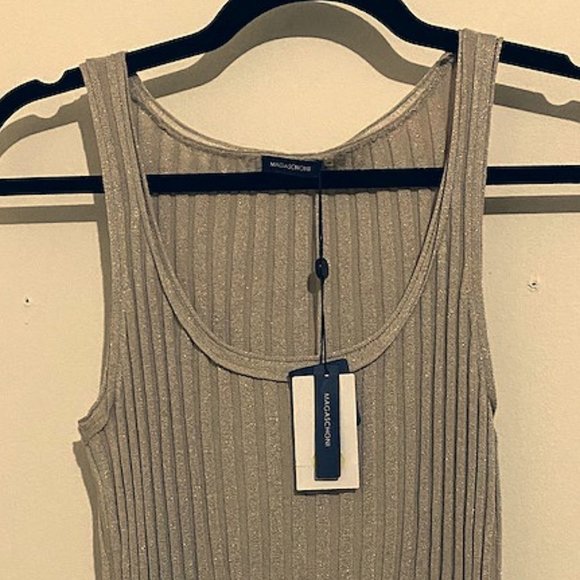 LAST CHANCE - Magaschoni Sleeveless Ribbed Shimmery Shirt Tank S - Picture 1 of 5